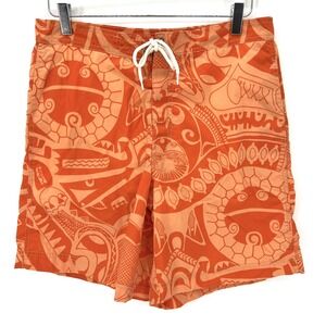 Vintage Polo Ralph Lauren Mens‎ S Swim Trunks Tribal Hawaiian Aztec Print Orange